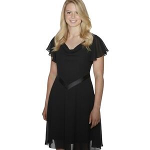 Adrianna Papell Dress‎ Women's 10 Black Asymmetrical Flutter Sleeve Fit & Flare